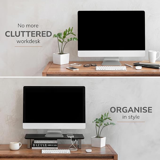 Anji Mountain Monitor Stand - Desktop Organizer & Laptop Riser, Ergonomic Monitor Riser, Space-Saving Monitor Stand for Desk, Durable Construction, Easy Assembly, Ideal for Home & Office,Black