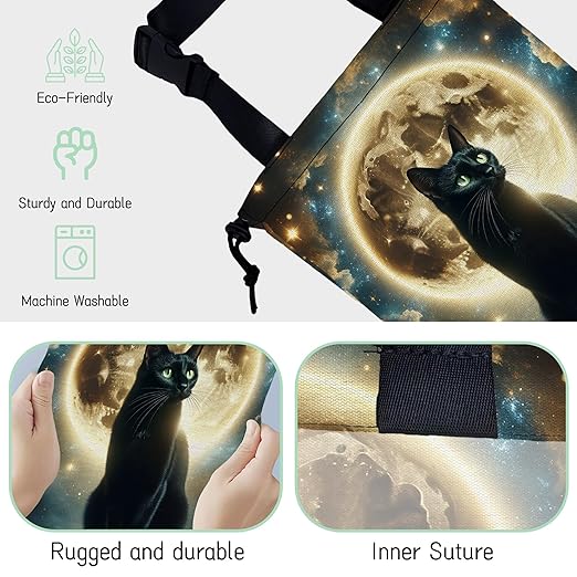 Black Cat Car Trash Bag,Full Moon Hanging Drawstring Car Garbage Bag,Waterproof Canvas Car Back Seat Organizer with Adjustable Buckle,for Vehicles,SUVs,Camping,Road Trips
