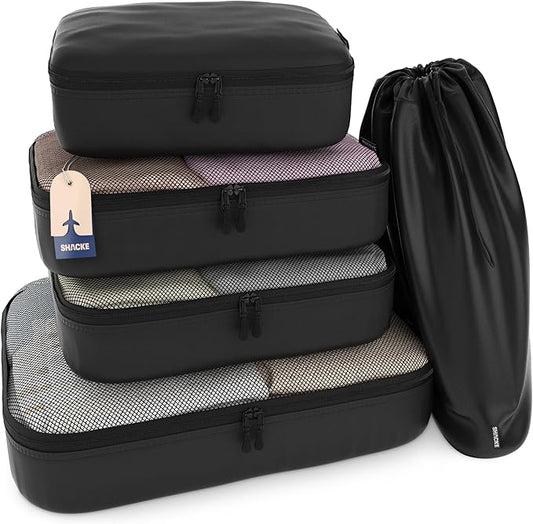 Shacke Packing Cubes for Travel 5 Set - Premium Luggage Organizer Bags - Versatile Travel Organizer for Women and Men - Optimized Packing Bags - Travel Essentials (Air Black)