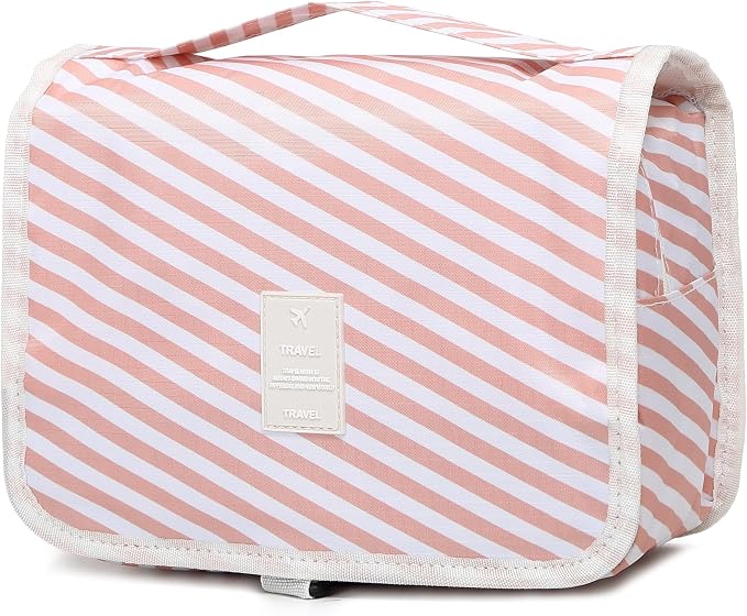 Sechunk Waterproof Travel Toiletry Bags Hanging Multi-function Cosmetic Bag Makeup Bag for Women (pink_Stripe)