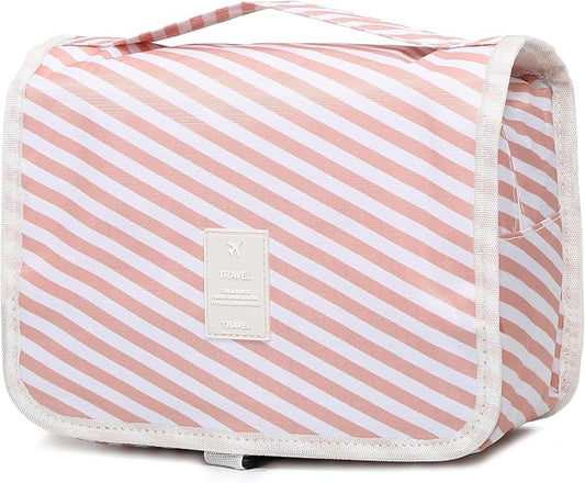 Sechunk Waterproof Travel Toiletry Bags Hanging Multi-function Cosmetic Bag Makeup Bag for Women (pink_Stripe)