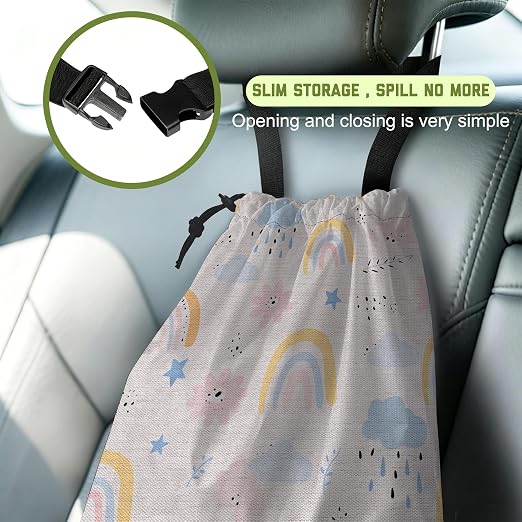 Car Trash Bag Abstract Rainbow Cloud Leak-Proof Waterproof Car Garbage Bag with Drawstring Foldable Canvas Trash Bin with Adjustable Buckle for Car Accessories, Travelling, Camping