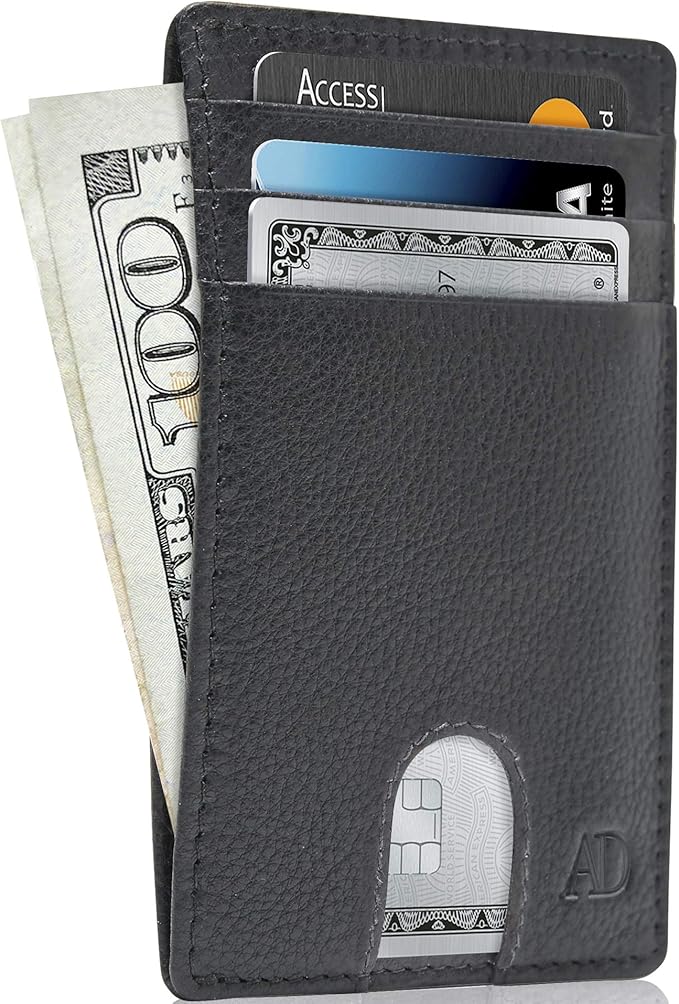 Access Denied REAL LEATHER Slim Minimalist Mens Wallet - Thin Front Pocket RFID Credit Card Holder Wallets For Men Holiday Gifts For Him