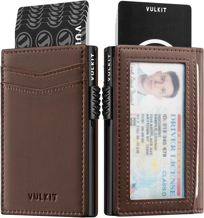 VULKIT Men's Slim Wallets Pop Up Card Holder RFID Blocking Metal Wallet Minimalist Design Holds Up to 11 Cards
