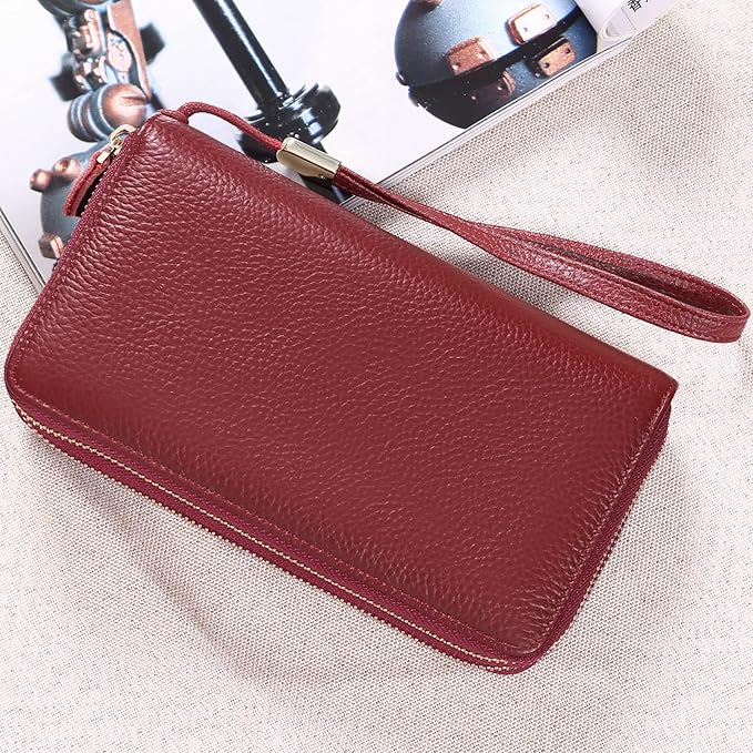 SENDEFN Leather Women Wallet RFID Blocking Zipper Around Phone Holder Clutch Wristlet Large Capacity