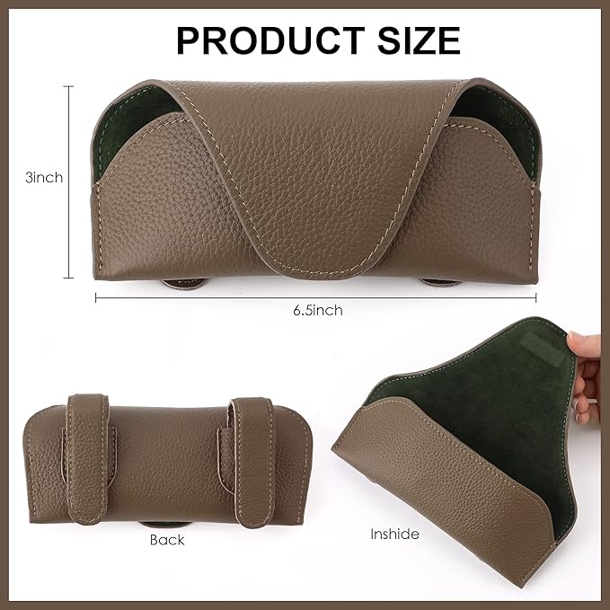Magnetic Sunglass Holder for Car Visor Clip, Leather Car Glasses Holder, Visor Accessories Eyeglasses Holder Glasses Storage Case (02-Khaki)