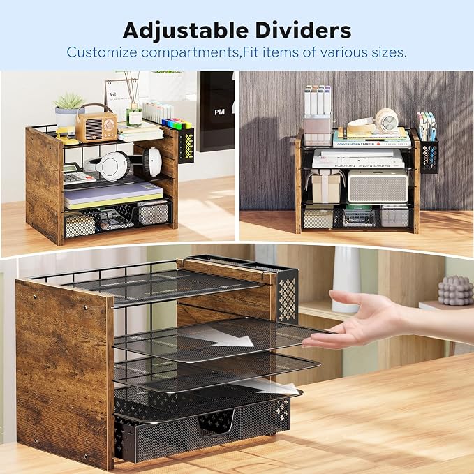 Simple Trending 5-Tier Wood Desk Organizer, Desk Organizers and Accessories with Drawer & Pen Holder for Home Office School