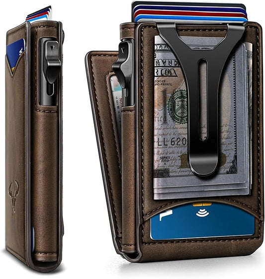 BULLIANT Men Wallet,Magnetic Metal Wallet Money Clip 9Cards Pop-up Access RFID Blocking