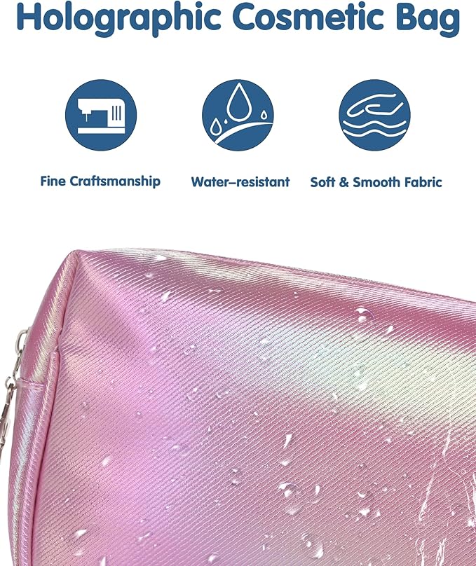 Small Makeup Bag，Travel Cosmetic Bag Organizer，Toiletry Bag with Zipper，Accessories Storage Bag for Women-Holographic pink