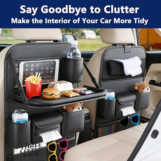 Car Backseat Organizer with Tray – Back of Car Seat Organizer & Storage, Multifunction Seat Back Organizer Storage Bags for Tablet, Snacks, Drinks, Tissues... | Waterproof, Universal Fit | 1 Pack