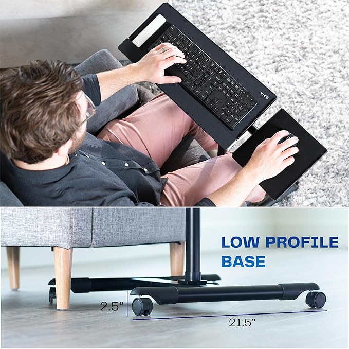 VIVO Freestanding Mobile Keyboard Tray and Mouse Pad Cart, Ergonomic Typing Platform with Tilting Design and Height Adjustment, Black, CART-KB1A