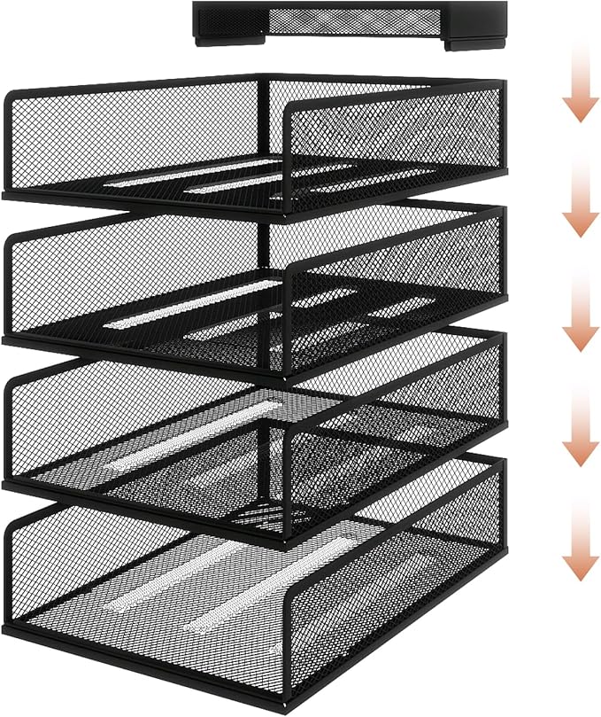 Natwind 4-Tier Stackable Metal Mesh Letter Paper Tray Organizer,Black | Desk Organizer For Paper,Document,Mail Tray For Office Supplies,File Holder For Home Office School Classroom Organization