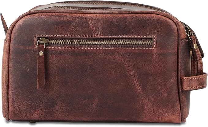 KomalC Travel Toiletry Bag – Premium Leather Dopp Kit for Men & Women with Water-Resistant Lining & Spacious Zippered Organizer