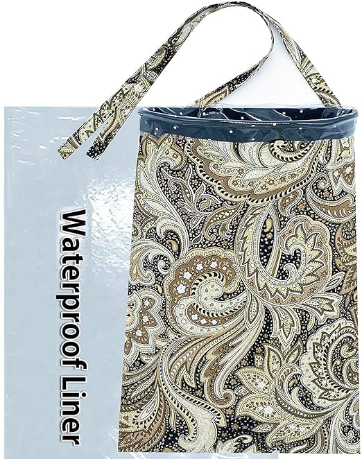 Car Trash Bag Hanging Front Seat Back Seat Headrest Console - Car Trash Bin with Reusable Waterproof Liner and Disposable Bags - Car Waste Basket (Large Beige)