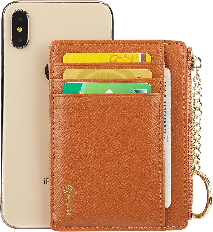 Women's Slim Minimalist Card Holder Coin Changes Purse Keychain Front Pocket Wallet With ID Window