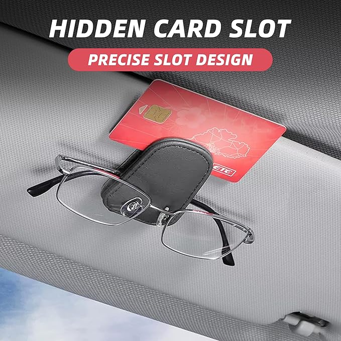 2PCS Sunglasses Holders for Car Sun Visor, Leather Eyeglasses Hanger Mounter, Magnetic Glasses Holder and Ticket Card Clip, Universal Auto Interior Accessories (Gray, 2PCS)