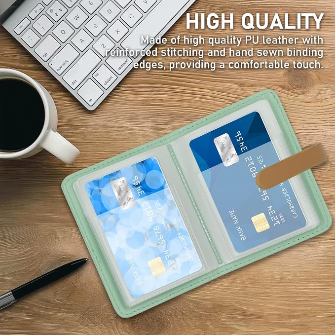 Credit Card Holder with 40 Suitable Slot, ID Card Case PU Leather Wallet for Women Men Business Organiser Pocket (Macaron Green)