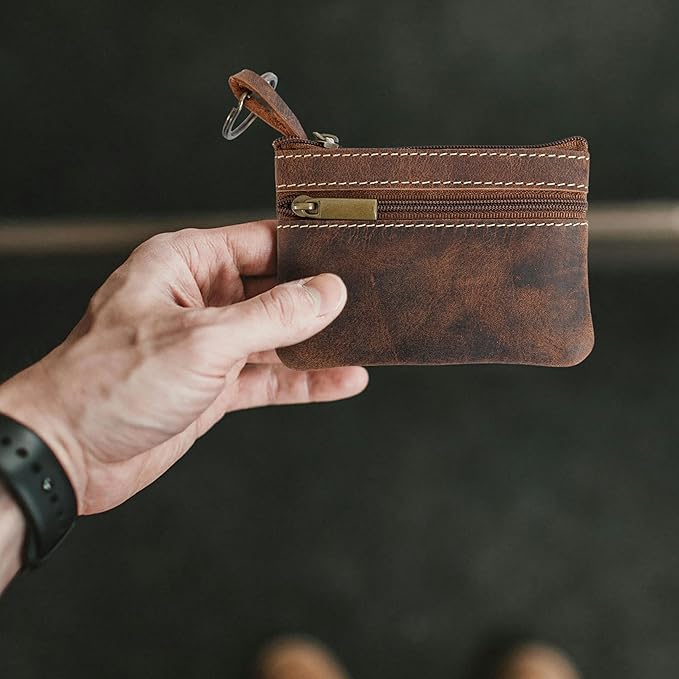 Coin Purse for Men,Coin Pouch for Men,Genuine Leather Mens Tray Purses Coin Purse Cash Change Wallet Key Holder Money Pouch (Brown)