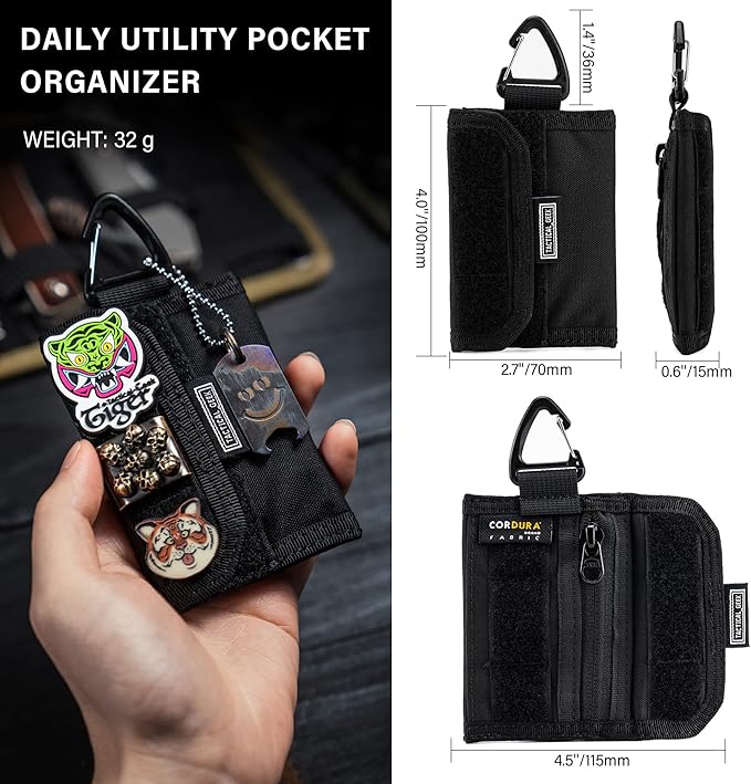 TACTICAL GEEK Storage A2 S EDC Pouch Organizer, Nylon Coin Purse, Multi-Purpose Storage Pocket, Cool Slim Multitools Pocket Organizer for Men, Compact Gadget Pouch for Daily Carry Black