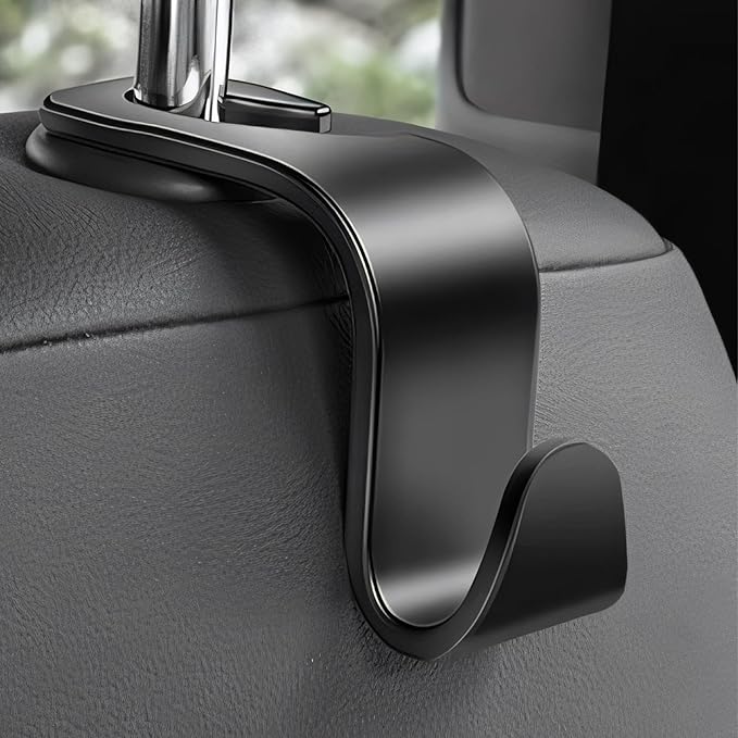 Car Seat Headrest Hook 4 Pack - Universal Auto Seat Hook Hanger Storage Organizer Holder (Black)