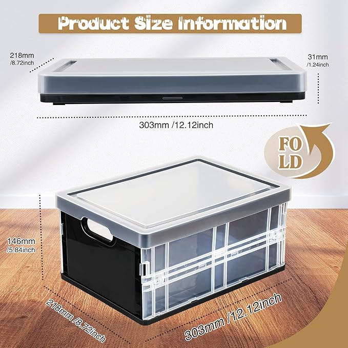 10 Quart Plastic Storage Bins With Lids, Clear Foldable and Stackable Containers Organize,Classroom Organization Tools (Black)