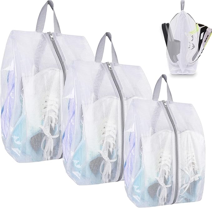 SelfTek Shoe Bags for Travel, 3 Pack 3 Size Double-Sided Zipper Shoe Bag for Men & Women, Waterproof Portable Shoe Storage Pouch with Handle, Family Travel Accessories