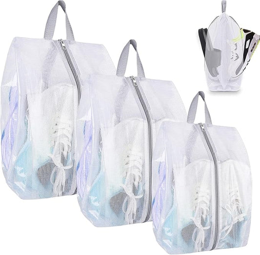 SelfTek Shoe Bags for Travel, 3 Pack 3 Size Double-Sided Zipper Shoe Bag for Men & Women, Waterproof Portable Shoe Storage Pouch with Handle, Family Travel Accessories