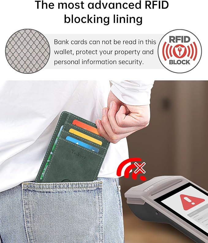 Teskyer Slim Wallet for Men, Minimalist Front Pocket RFID Blocking Leather Wallet Credit Card Holder for Men & Women