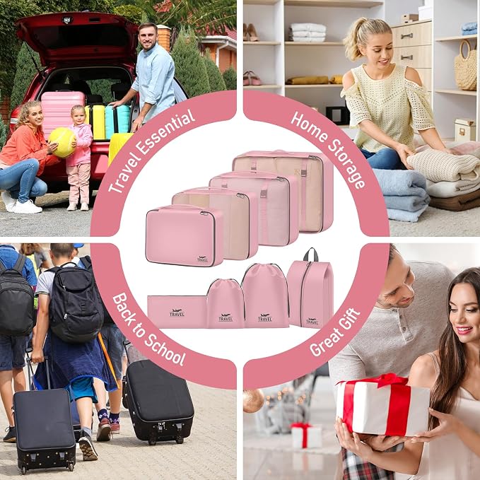 Packing Cubes for Travel - 8 Set Luggage Organizer Bags for Family, Mesh Breathable Packing Cubes for Suitcases Durable Travel Essentials Bags Set