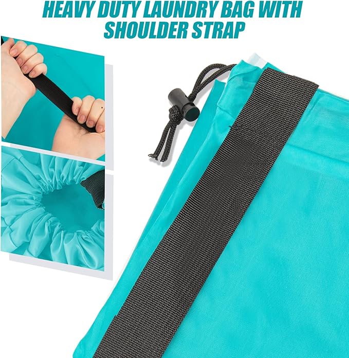Isink Heavy Duty Laundry Bag with Strap,2 Pack Travel Laundry Bags for Dirty Clothes,24" x 36" Large Laundry Bag for Traveling,Camping,Dorm (Cyan + Gray)