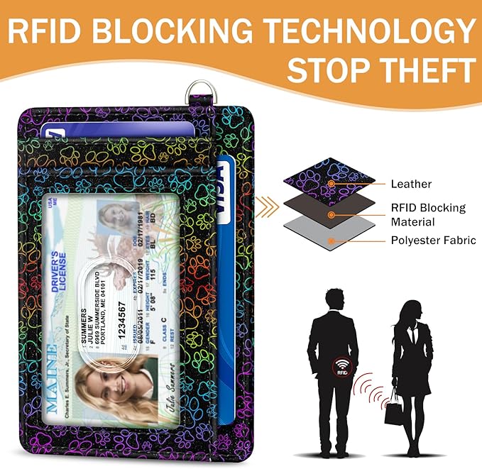 Yonlevres Credit Card Holder Slim Wallet, Puppy Dog Paw RFID Wallet Women Front Pocket Small Card Holder, Travel Cute Funny Thin with ID Window PU Leather RFID Blocking Case Organizer Gifts