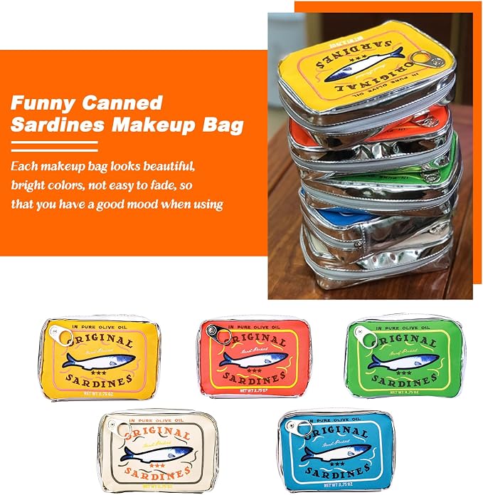 Canned Sardines Makeup Bag, Canned Sardines Style Toiletry Bag Cute Travel Bag Creative Cute Makeup Bag Aesthetic Toiletry Bag for Women