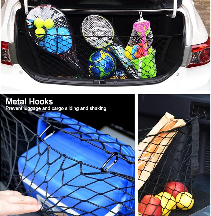 BAILALIBO Cargo Net Stretchable. Adjustable Trunk Nets for SUV, Cars, Jeep and Trucks, Small Automotive Elastic Storage Net with Hook, Car Organizer Net (43.3x15.8 Inch)