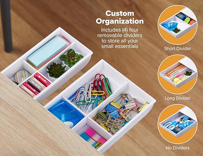 Bostitch Konnect Under Desk Drawer, Self-Adhesive Slide Out Storage Organizer with 4 Customizable Dividers, 2-Pack