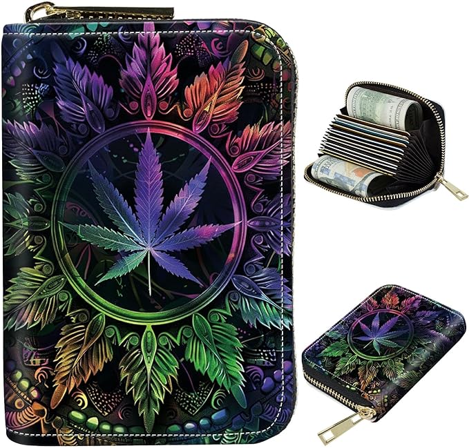 Cute Credit Card Holder with Zipper, Color Weeds RFID-Blocking Card Case Small Wallet for Women Men, Multi-slot Card Organizer Case Travel Accordion Wallet