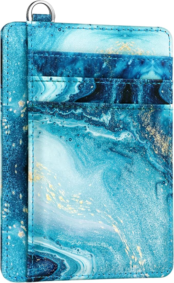 Coco Rossi Slim Front Pocket Wallet RFID ID Card Holder Cute Small Wallet with Keychian for Women,Flowing Blue