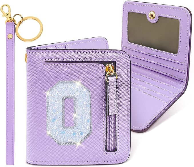 COSHAYSOO Mini Wallet with RFID Blocking Initial Monogrammed for Girls Birthday Valentines Easter Mothers Nurse Day Graduation Thanksgiving Appreciation Halloween Christmas New Year Gifts Letter O