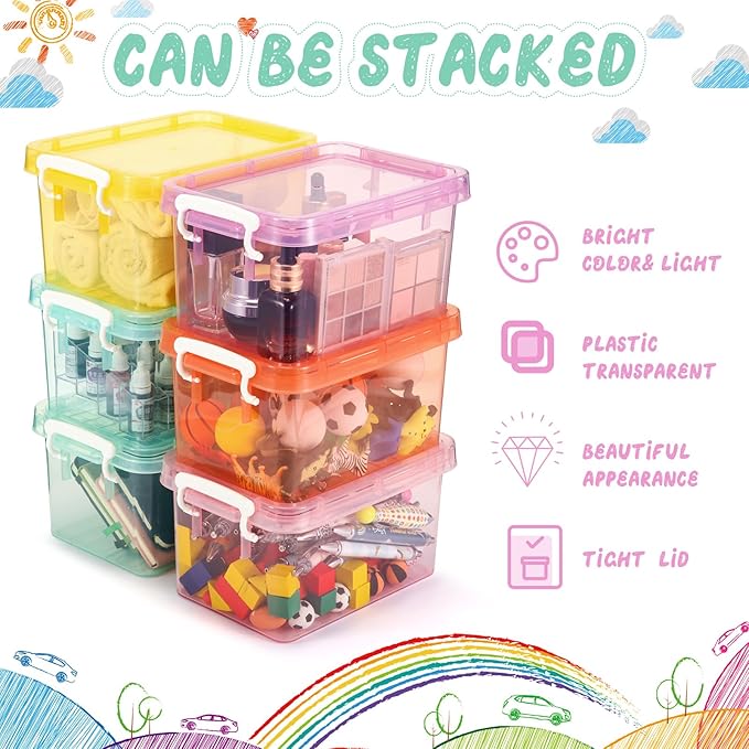 Wenqik 12 Pack Colorful Plastic Storage Bins with Lids 4 Quart Small Storage Latch Box Stackable and Nestable Clear Organizer Bins with Latching Handle and Buckle for Organizing (Colorful)