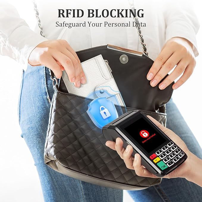 Airkit Small Women's Bifold Wallet, RFID Blocking Credit Card Holder with Zipper, Travel Cute Coin Pocket Wallet for Ladies, Cream White