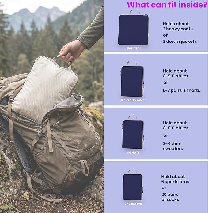 Compression Packing Cubes for Travel, Set of 4 Expandable Luggage Organizers with Shoe Bag, Lightweight Water-Resistant Suitcase Essentials for Carry-on & Checked Luggage, Blue