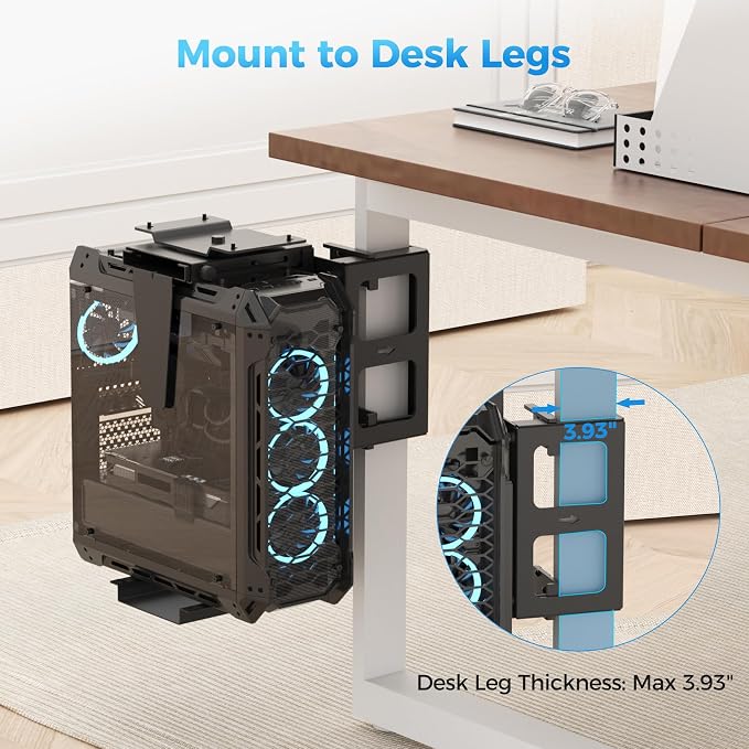 Suptek Clamp-on Desk or Desk Leg PC Mount,Adjustable Height and Width,CPU Under Desk Table Beam PC Mount Bracket Computer Tower Wall and Under Counter Holder