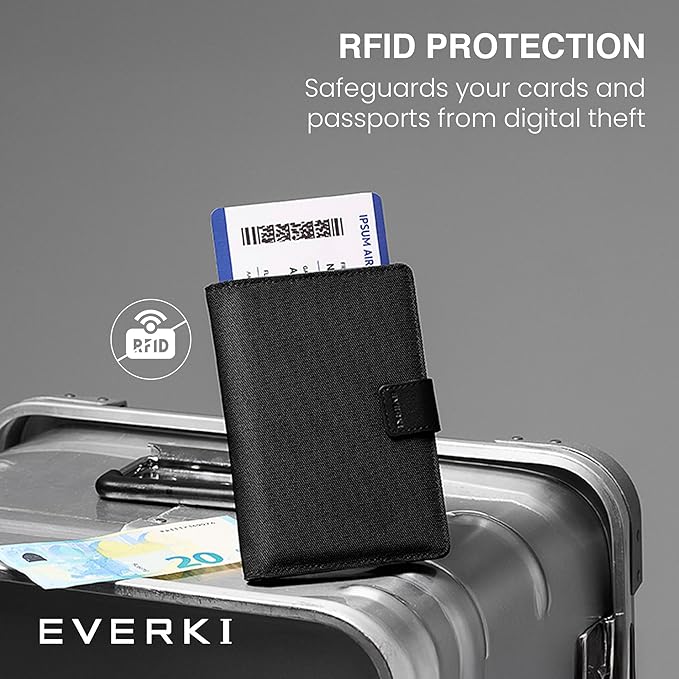 EVERKI RFID Passport Wallet - RFID Passport Holder for Travel, Slim RFID Blocking Pass Port Case Cover & Protector, Cute Pass Port Holder for Men & Women, Travel Essentials Gift for Travelers, Black