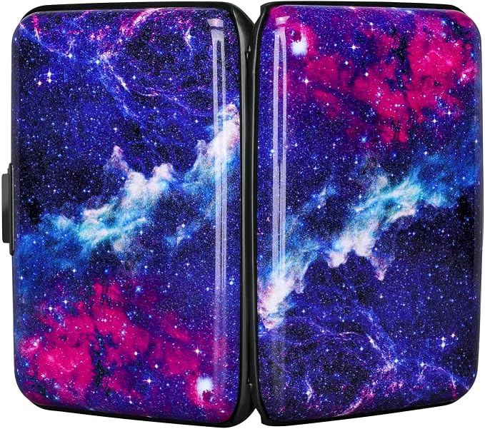 ELFISH RFID Blocking Credit Card Protector Aluminum ID Case Hard Shell Business Card Holders Metal Wallet for Men or Women (Starry Sky)