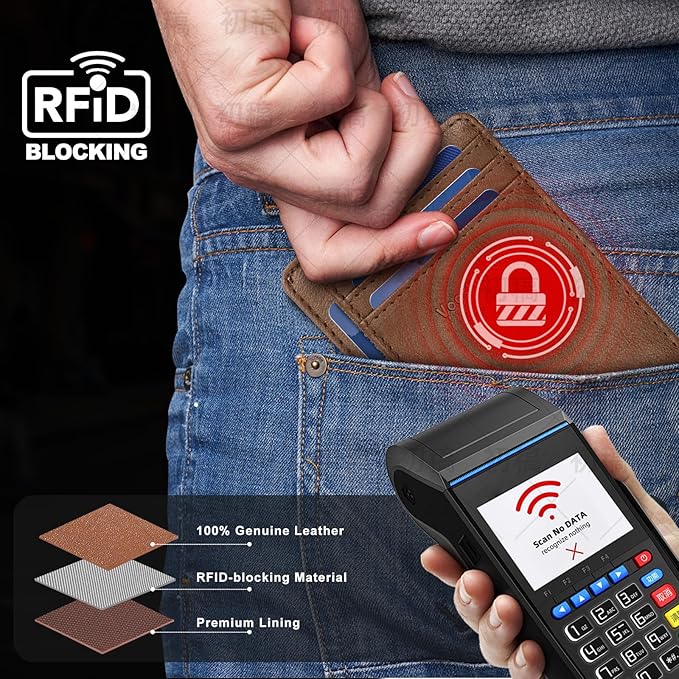 Front Pocket Thin Wallet for Men Women RFID Blocking Credit Card Holder Card Cases Slim Minimalist Wallet with Gift Box Alaska Brown Faux Leather