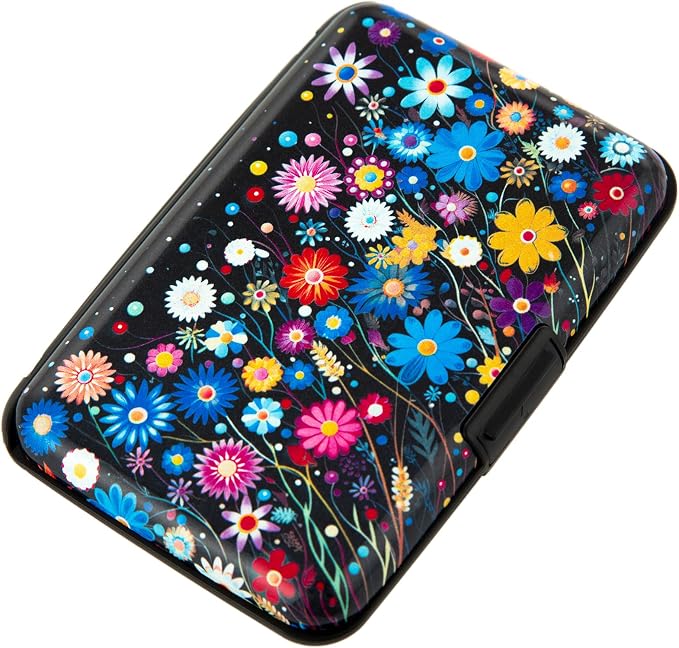 Credit Card Holder for Women Men RFID Blocking Wallet Small Business Metal Slim Mini Aluminum Hard Case (Colorful Flowers)