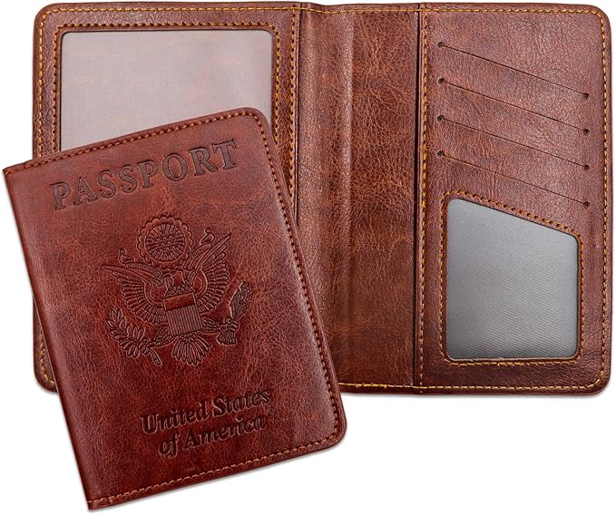 Passport Holder for Travel Essentials RFID Blocking Wallet Card Case PU Leather Passport Cover Women and Men (Coffee)