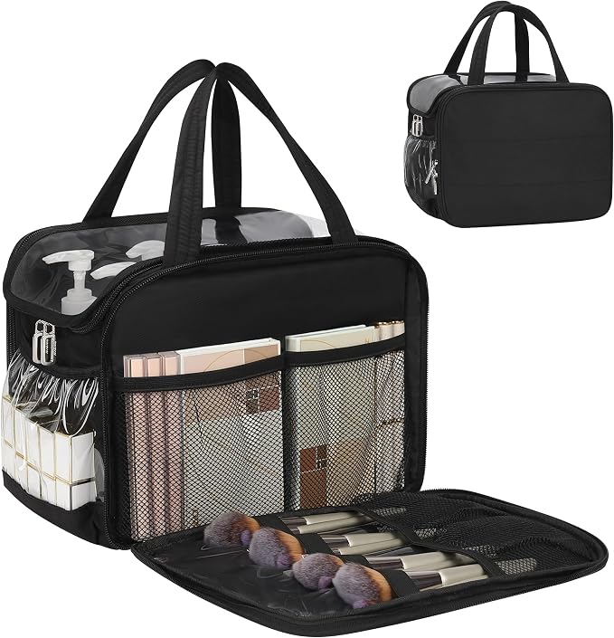 Travel Toiletry Bag for Women - Large Wide-Open Makeup Bag with Compartments, Lightweight Cosmetic Bag with Adjustable Dividers, Puffy Visible Toiletry Organizer for Full-Sized Container