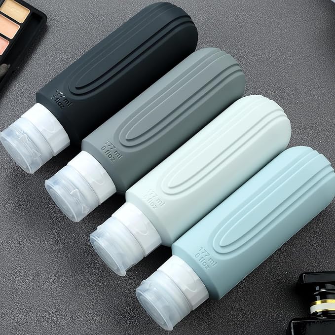 Mrsdry Travel Bottles for Toiletries, Large 6oz Oversize Containers, BPA Free Leak Proof Tubs Refillable Liquid Traveler Accessories with Toiletry Bag for Cometic Shampoo and Lotion Soap (4 Pack)