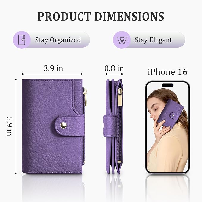 Airkit Small Women's Bifold Wallet, RFID Blocking Credit Card Holder with Zipper, Travel Cute Coin Pocket Wallet for Ladies, Lavender Purple