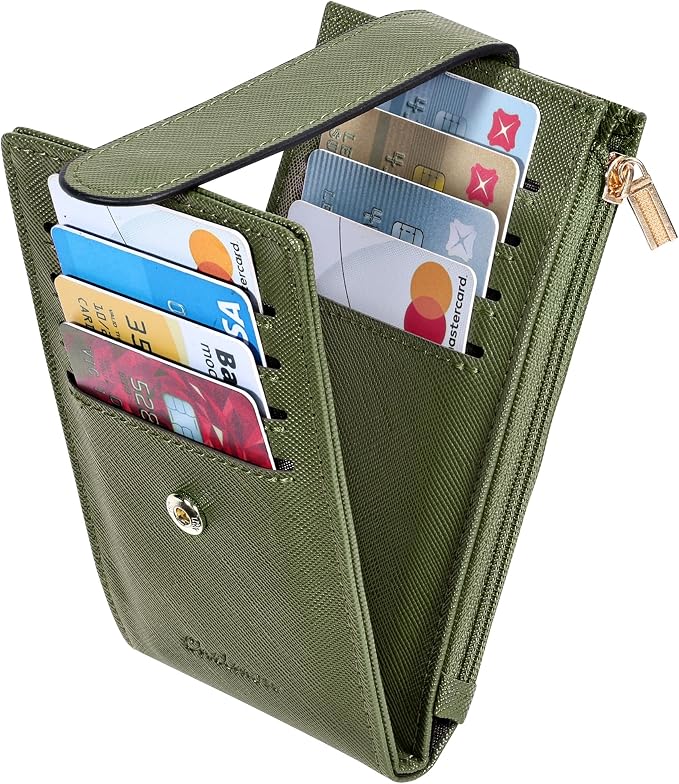 Chelmon Womens Wallet Slim RFID Blocking Bifold Multi Card Case Wallet with Zipper Pocket (Green Army)